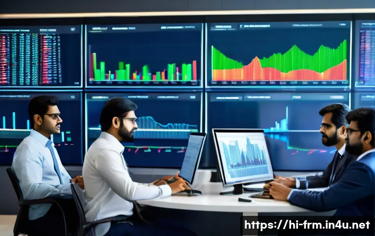 재무위험관리사로 일하면서 겪은 도전과 극복 사례 - A professional Indian financial risk management team in a modern office setting, analyzing fluctuati...