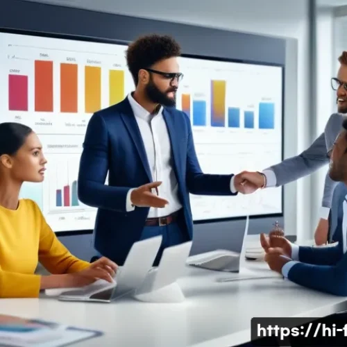 Home 15 재무위험관리사 실무에서 사용하는 소프트웨어 - A modern office environment showing a diverse team of professionals collaborating around a large dig...